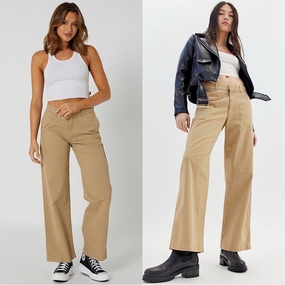 LEVI’S Khaki Mid Rise Straight Leg Retro 90s Baggy Dad Trouser Workwear Pants 24